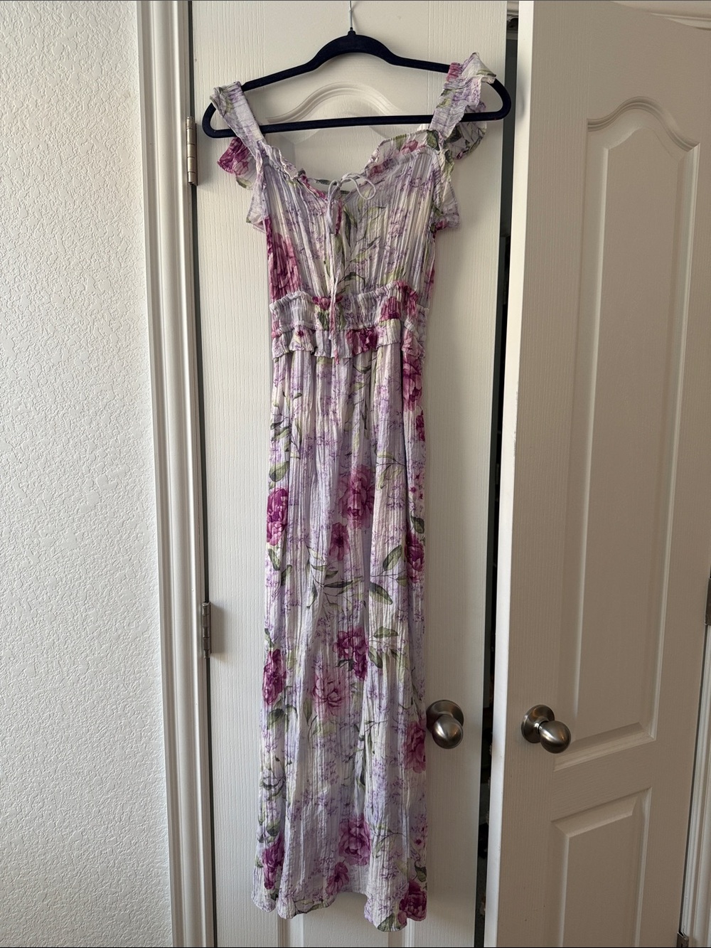 Lavender Floral Maxi Dress with Ruffle Straps